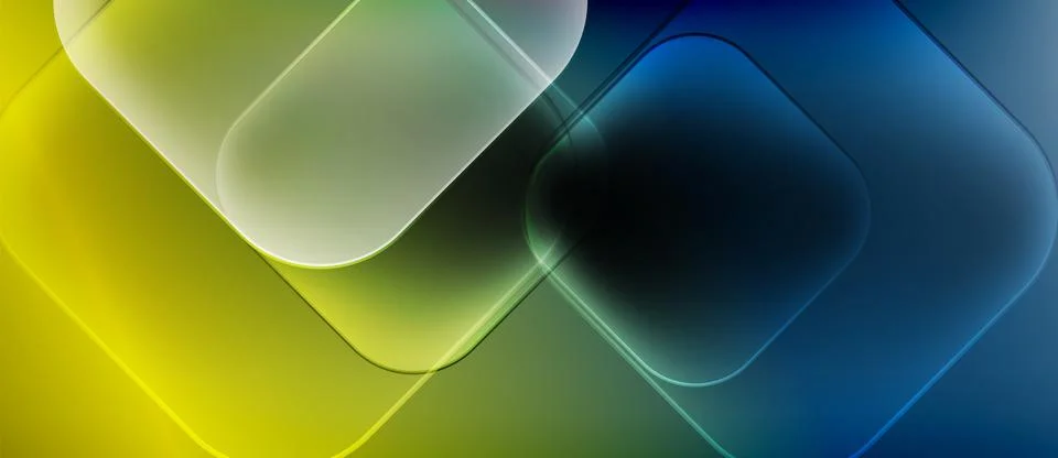 Abstract composition featuring rounded squares, vibrant colors, gradients. Stock Illustration