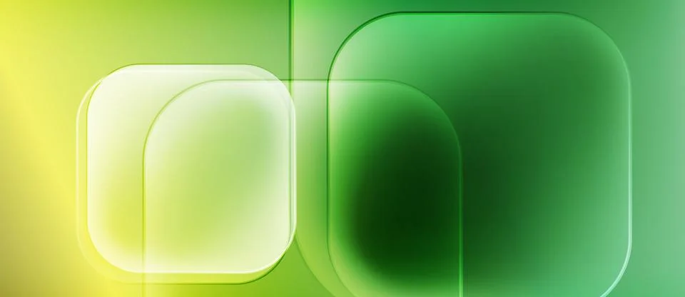 Abstract composition featuring rounded squares, vibrant green, yellow hues. Soft Illustrazione stock
