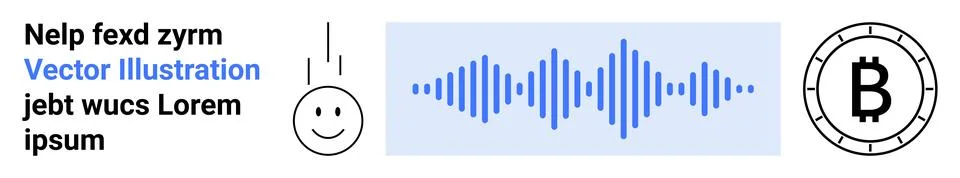 Abstract Composition Featuring Sound Wave, Smiling Face, Bitcoin Symbol and.. Stock Illustration
