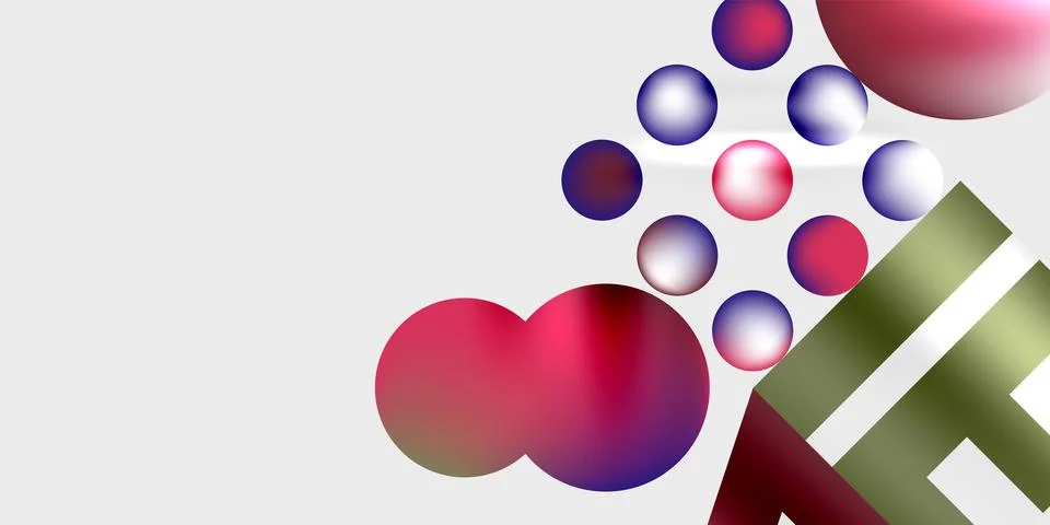 Abstract composition featuring spheres, rectangles. Colors include red, purpl Stockillustratie
