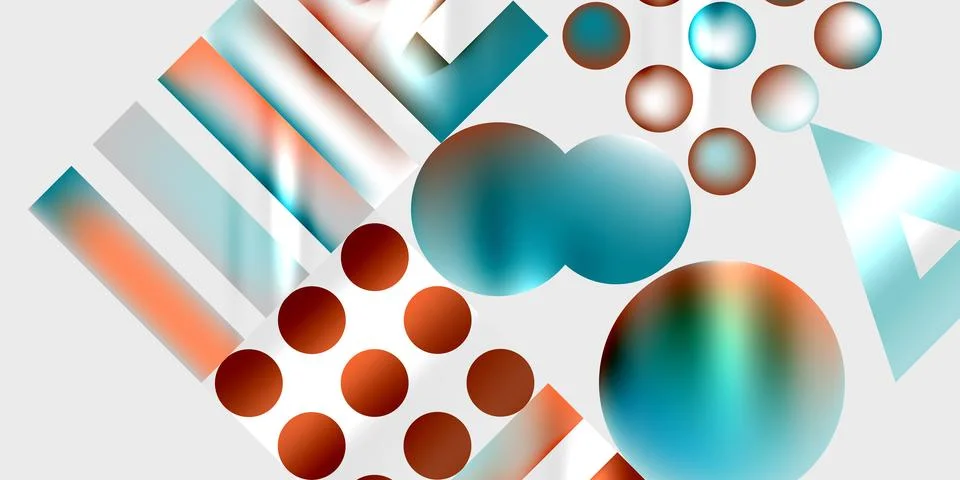 Abstract composition featuring spheres, rectangles, triangles. Gradient Stockillustratie