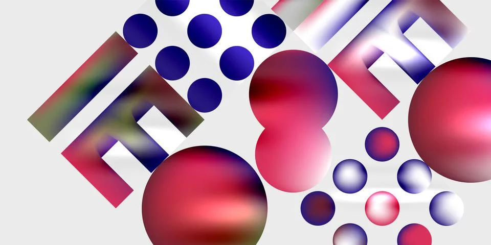 Abstract composition featuring spheres, rectangles, vibrant colors. Gradient 스톡 일러스트