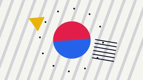 Abstract composition featuring a split red and blue circle with geometric s.. Stock Footage 338310632
