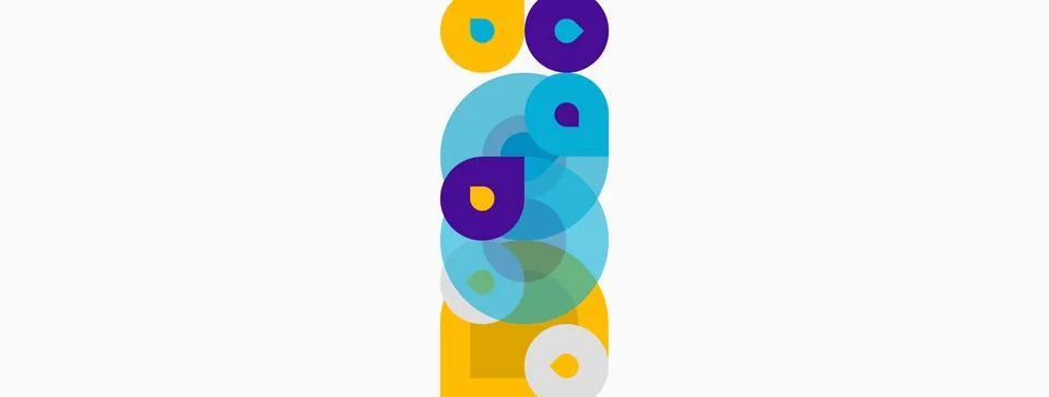 Abstract composition featuring stacked circles, vibrant hues, yellow backgr.. Stock Illustration