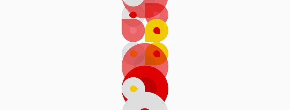 Abstract composition featuring stacked circles. Red, yellow, white hues dom.. 스톡 일러스트