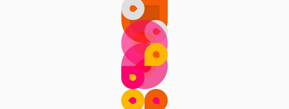 Abstract composition featuring stacked circles. Pink, orange hues dominate .. Stock Illustration