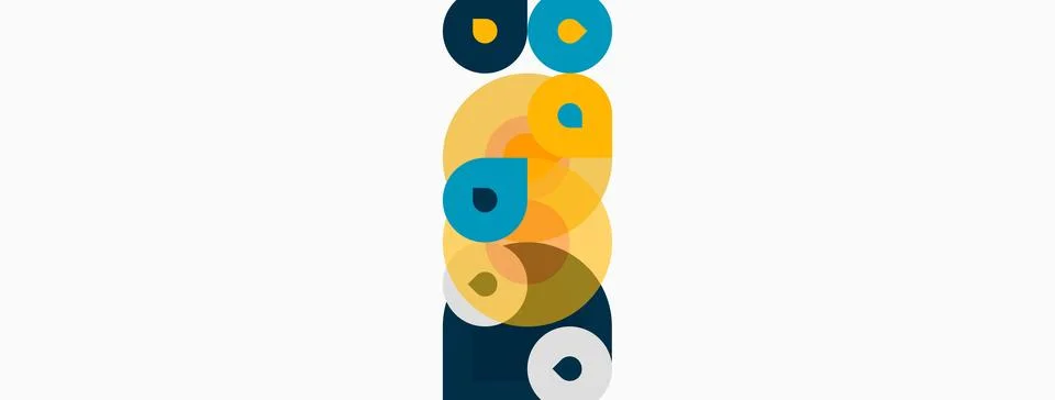 Abstract composition featuring stacked circles. Yellow, teal hues dominate .. Stock Illustration