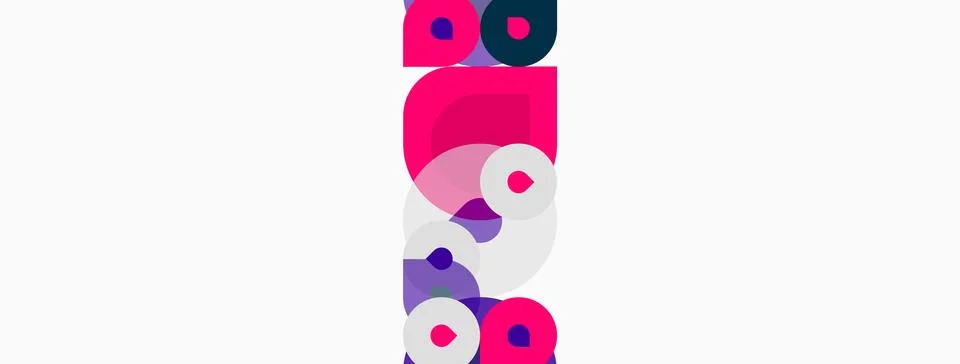 Abstract composition featuring stacked circles, rectangles. Pink, purple hues 스톡 일러스트