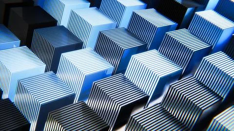 Abstract composition featuring stacks of square shapes creating a modern and Stock Illustration