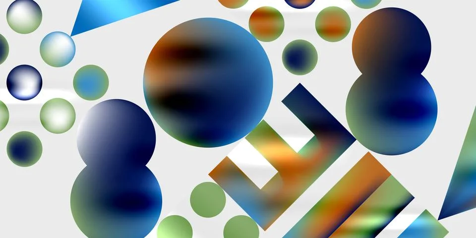 Abstract composition featuring varied circles, rectangles, triangles. Colors 스톡 일러스트