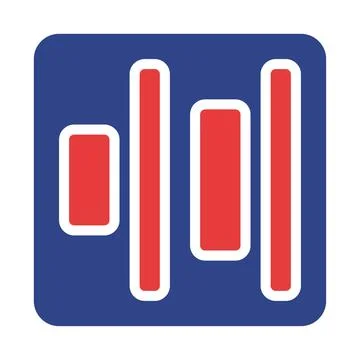 Abstract composition featuring vertical red bars on a blue rounded square pan Stock Illustration