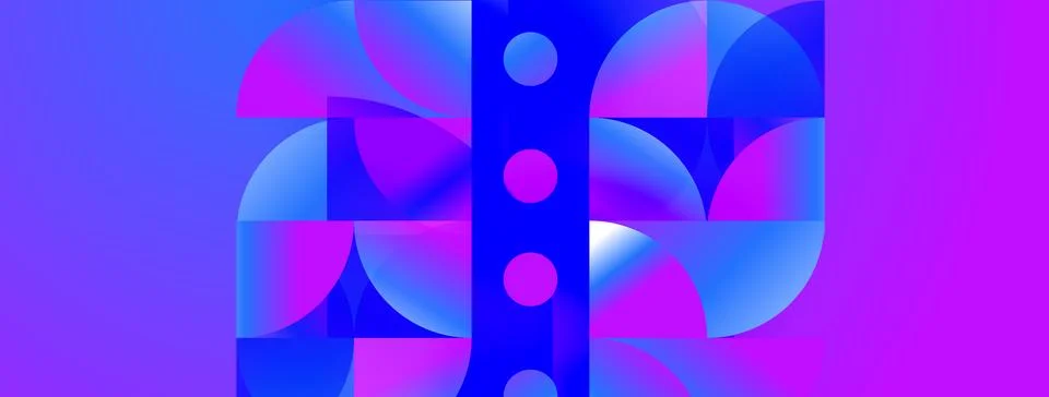 Abstract composition featuring vibrant blue, purple hues. Geometric shapes Illustrazione stock