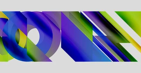 Abstract composition featuring vibrant circles, rectangles, gradients. Dynamic Stock Illustration