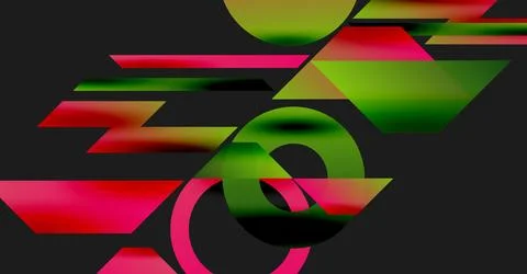 Abstract composition featuring vibrant geometric shapes. Red, green, pink 库存插图