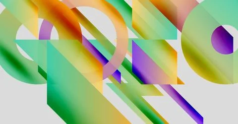 Abstract composition featuring vibrant gradients, geometric shapes, circles, 库存插图