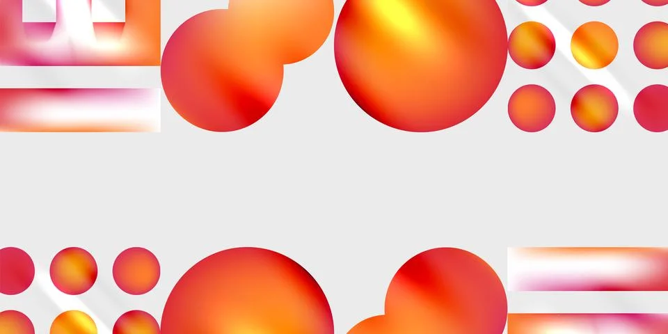 Abstract composition featuring vibrant orange spheres, rectangles. Gradient Stock Illustration
