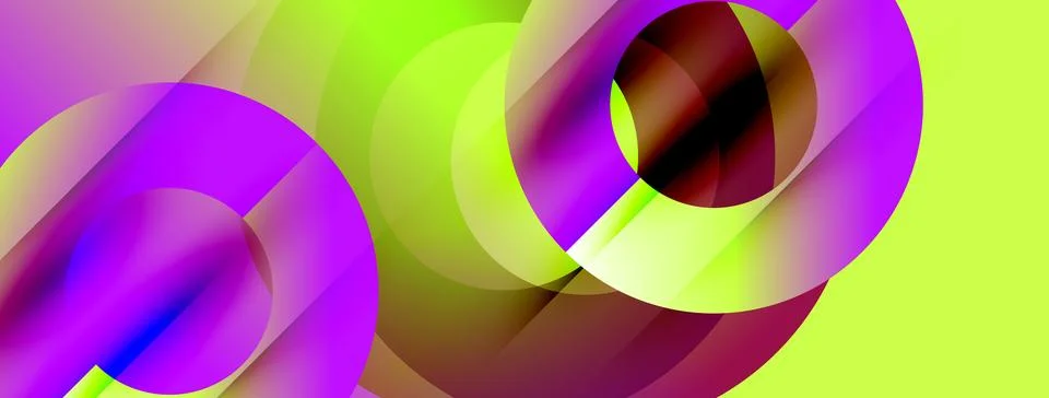 Abstract composition featuring vibrant overlapping circles. Colors blend, Stock Illustration