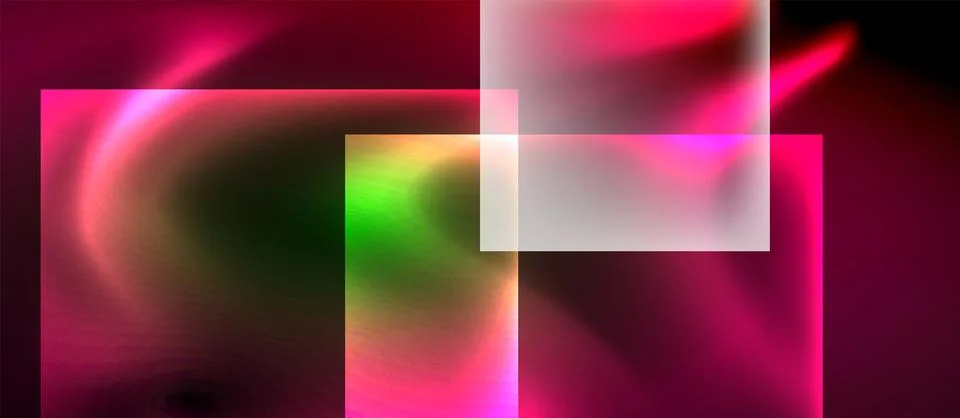 Abstract composition featuring vibrant pinks, greens, white rectangles. Fluid 스톡 일러스트