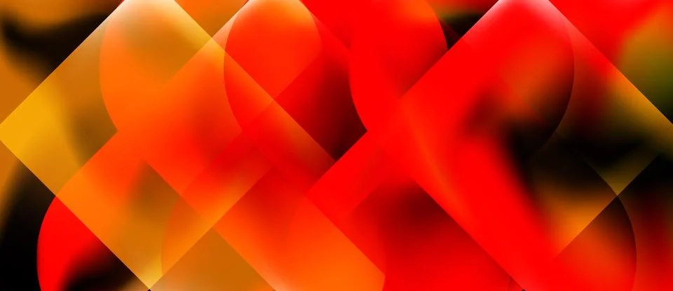 Abstract composition featuring vibrant red, orange, yellow shapes. Overlappin Stock Illustration