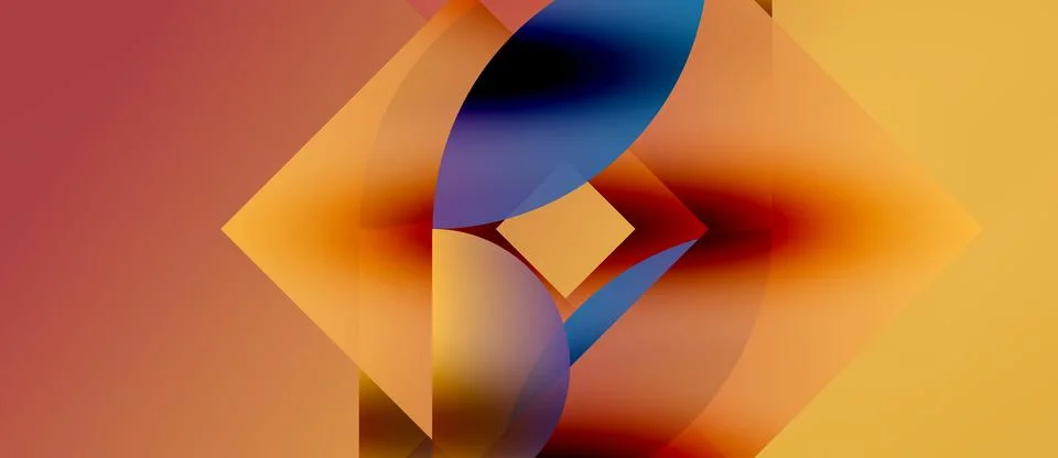 Abstract composition featuring warm colors, geometric shapes, gradients. Flui Stock Illustration