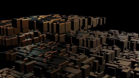 Abstract composition of floating and overlapping metallic cubes creating an.. Foto stock