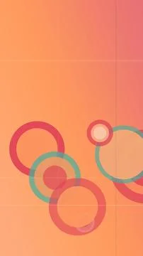 Abstract composition of floating circles and rings in coral, teal, and peac.. Illustrazione stock