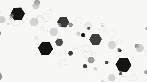 Abstract composition of floating, varying sized black and grey solid hexago.. Stock Footage 345760949