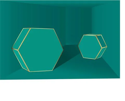Abstract composition with geometric shapes. 3d scene. Aquamarine. Hexagen. Si Stock Illustration