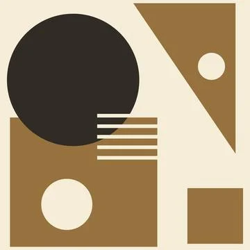 Abstract composition of geometric shapes in brown and beige with circles. Stock Illustration