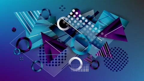 Abstract composition. Geometric shapes overlap, creating dynamic visual effect. Illustrazione stock