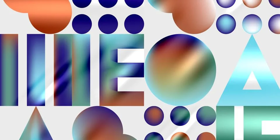 Abstract composition. Geometric shapes, spheres, rectangles dominate. Vivid Illustrazione stock