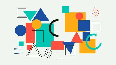 Abstract composition of geometric shapes in teal orange blue with graphic r.. Stock Illustration