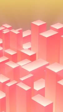 Abstract composition of glossy pink and orange 3D cubes arranged in a geometr Stock Illustration