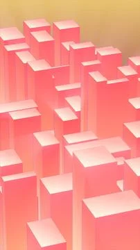 Abstract composition of glossy pink and orange 3D cubes arranged in a geometr Stock Illustration