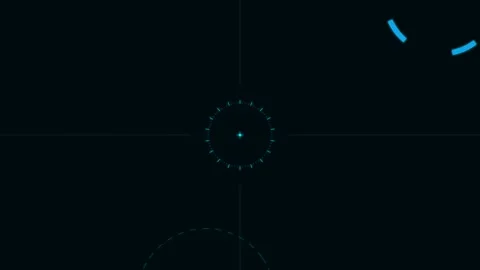 Abstract composition of glowing blue dashed circular lines on black background Video stock 335118119