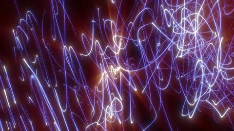 Abstract composition of glowing blue light trails and dotted lines over a d.. Stock Illustration