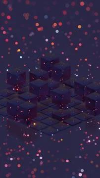 Abstract composition with glowing cubes and bokeh particles.. Illustrazione stock