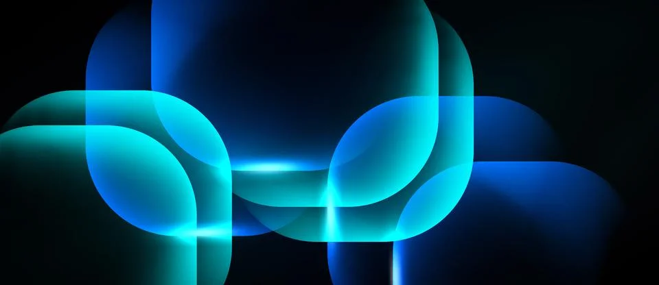 Abstract composition. Glowing rounded squares overlap, creating luminous ef.. Illustrazione stock
