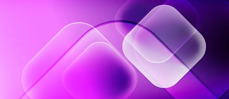 Abstract composition. Glowing shapes overlap, creating vibrant purple gradients. Stockillustratie