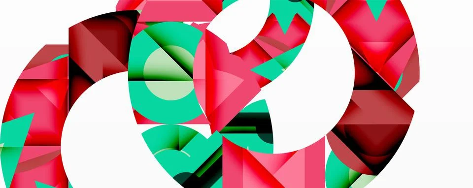 Abstract composition. Interlocking shapes, red, turquoise, white dominate. イラスト素材