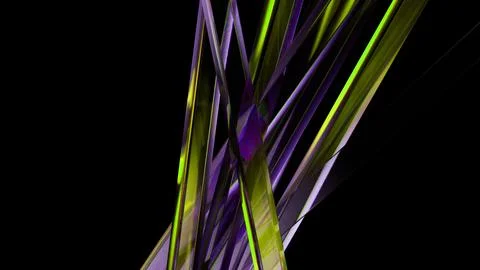 Abstract composition of intersecting green and purple shapes on black backg.. Foto stock