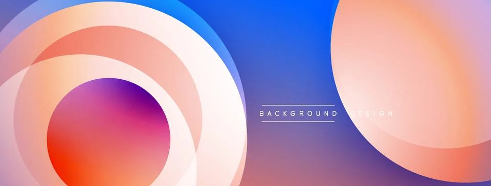 Abstract composition with layered circular elements, blending gradients and soft Illustrazione stock