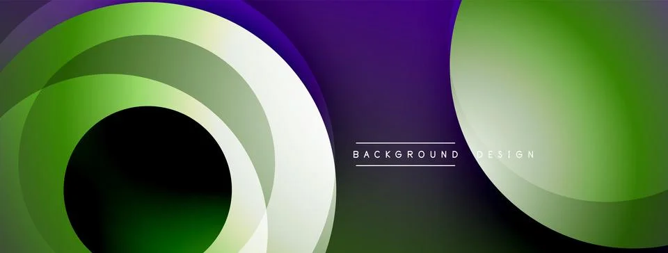 Abstract composition with layered circular elements, blending gradients and soft Illustrazione stock