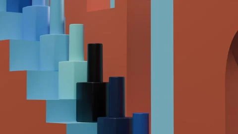 Abstract composition of lip gloss bottles in shades of blue and black Stock Footage 325790755