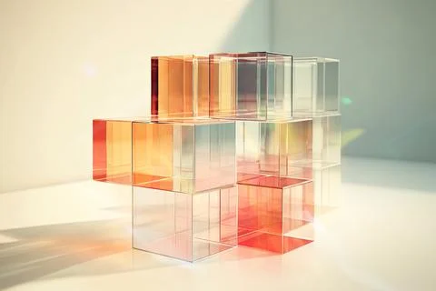 Abstract composition made of different illuminating cubes. 3d rendering Stock Illustration