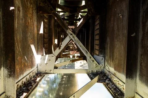 Abstract composition of the metal structure of an old bridge Stock Photos