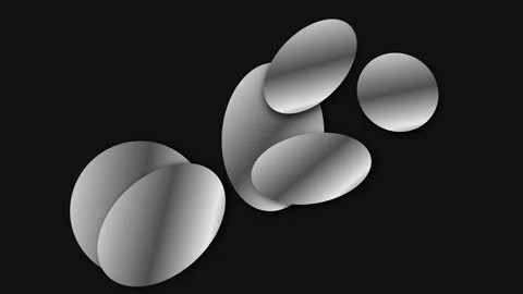 Abstract composition of metallic silver ellipses floating on a dark background Video stock 335117881