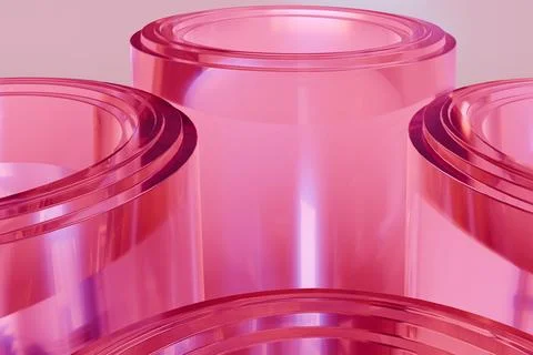 Abstract composition of multiple glossy, transparent pink cylinders, highli.. Illustrazione stock