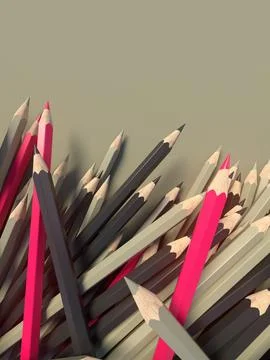 Abstract composition number colored pencils on a light surface. 3d rendering Stock Illustration