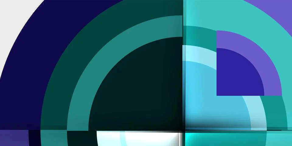 Abstract composition. Overlapping arcs, rectangles create modern visual. Teal, イラスト素材